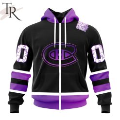 NHL Montreal Canadiens Custom Name Number Black Hockey Fights Cancer Zip Up Hoodie