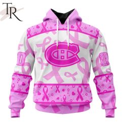 NHL Montreal Canadiens Custom Name Number Breast Cancer Awareness Month Pullover Hoodie