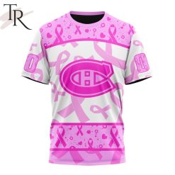 NHL Montreal Canadiens Custom Name Number Breast Cancer Awareness Month T-Shirt