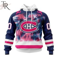 NHL Montreal Canadiens Custom Name Number Fight Breast Cancer Tie Dye Pullover Hoodie
