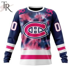 NHL Montreal Canadiens Custom Name Number Fight Breast Cancer Tie Dye Sweatshirt