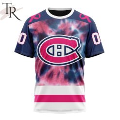 NHL Montreal Canadiens Custom Name Number Fight Breast Cancer Tie Dye T-Shirt
