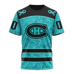 NHL Montreal Canadiens Custom Name Number Fight Ovarian Cancer T-Shirt