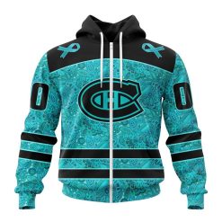 NHL Montreal Canadiens Custom Name Number Fight Ovarian Cancer Zip Up Hoodie
