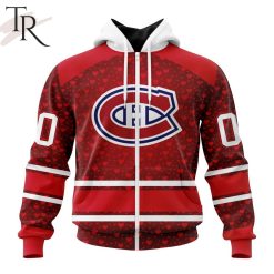 NHL Montreal Canadiens Custom Name Number Valentine Gift Zip Up Hoodie