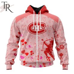 NHL Montreal Canadiens Custom Name x2 Date Valentine Zip Up Hoodie
