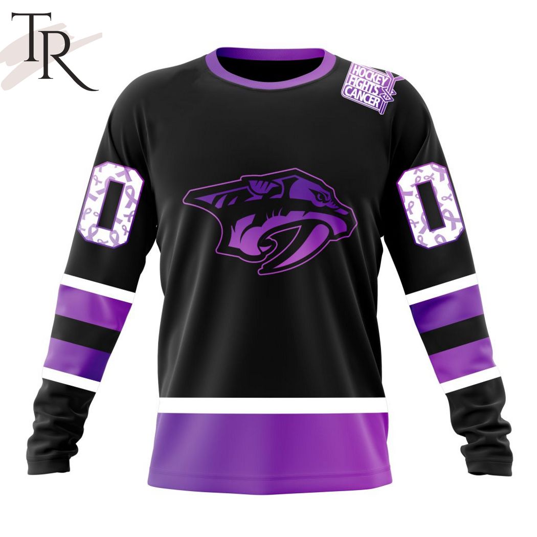 NHL Nashville Predators Custom Name Number Black Hockey Fights Cancer Sweatshirt