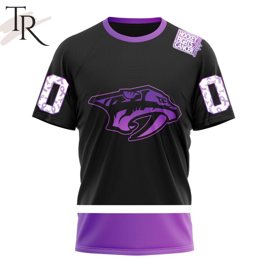NHL Nashville Predators Custom Name Number Black Hockey Fights Cancer T-Shirt