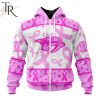 NHL Nashville Predators Custom Name Number Breast Cancer Awareness Month Zip Up Hoodie
