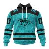 NHL Nashville Predators Custom Name Number Fight Ovarian Cancer Pullover Hoodie