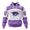 NHL Nashville Predators Custom Name Number Lavender Hockey Fights Cancer Pullover Hoodie