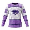 NHL Nashville Predators Custom Name Number Lavender Hockey Fights Cancer Sweatshirt