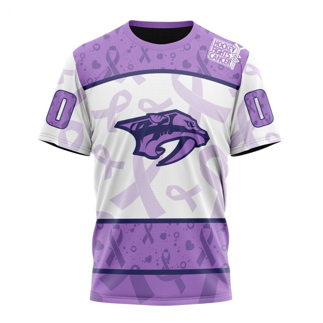 NHL Nashville Predators Custom Name Number Lavender Hockey Fights Cancer T-Shirt