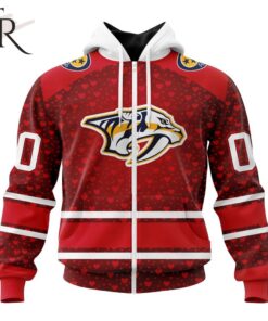 NHL Nashville Predators Custom Name Number Valentine Gift Zip Up Hoodie