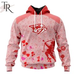NHL Nashville Predators Custom Name x2 Date Valentine Pullover Hoodie