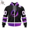 NHL New Jersey Devils Custom Name Number Black Hockey Fights Cancer Zip Up Hoodie