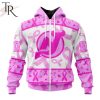 NHL New Jersey Devils Custom Name Number Breast Cancer Awareness Month Zip Up Hoodie