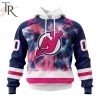 NHL New Jersey Devils Custom Name Number Fight Breast Cancer Tie Dye Pullover Hoodie