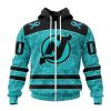 NHL New Jersey Devils Custom Name Number Fight Ovarian Cancer Zip Up Hoodie