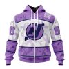 NHL New Jersey Devils Custom Name Number Lavender Hockey Fights Cancer Zip Up Hoodie