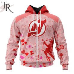 NHL New Jersey Devils Custom Name x2 Date Valentine Zip Up Hoodie