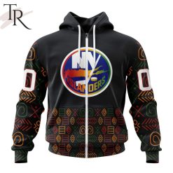 NHL New York Islanders Custom Name Number Black History Month Zip Up Hoodie