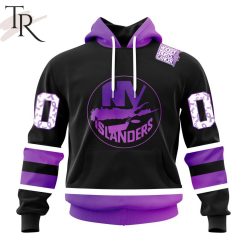NHL New York Islanders Custom Name Number Black Hockey Fights Cancer Pullover Hoodie