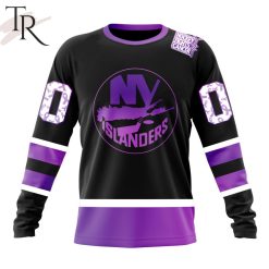 NHL New York Islanders Custom Name Number Black Hockey Fights Cancer Sweatshirt