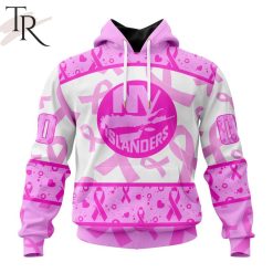 NHL New York Islanders Custom Name Number Breast Cancer Awareness Month Pullover Hoodie