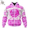 NHL New York Islanders Custom Name Number Breast Cancer Awareness Month Zip Up Hoodie
