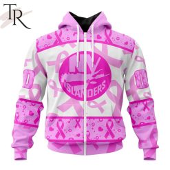 NHL New York Islanders Custom Name Number Breast Cancer Awareness Month Zip Up Hoodie