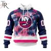 NHL New York Islanders Custom Name Number Fight Breast Cancer Tie Dye Pullover Hoodie