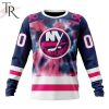 NHL New York Islanders Custom Name Number Fight Breast Cancer Tie Dye Sweatshirt