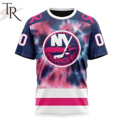 NHL New York Islanders Custom Name Number Fight Breast Cancer Tie Dye T-Shirt