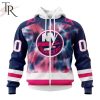 NHL New York Islanders Custom Name Number Fight Breast Cancer Tie Dye Zip Up Hoodie