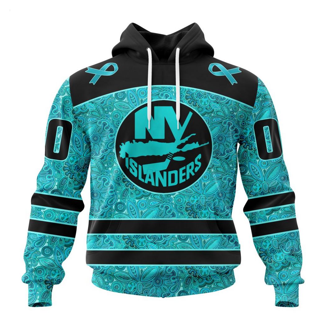 NHL New York Islanders Custom Name Number Fight Ovarian Cancer Pullover Hoodie