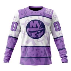 NHL New York Islanders Custom Name Number Lavender Hockey Fights Cancer Sweatshirt