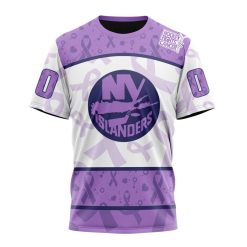 NHL New York Islanders Custom Name Number Lavender Hockey Fights Cancer T-Shirt