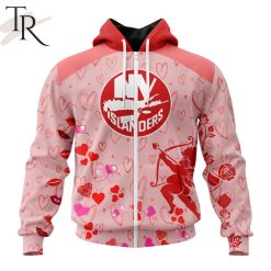 NHL New York Islanders Custom Name x2 Date Valentine Zip Up Hoodie