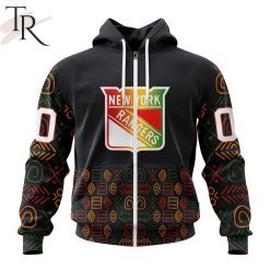 NHL New York Rangers Custom Name Number Black History Month Zip Up Hoodie