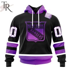 NHL New York Rangers Custom Name Number Black Hockey Fights Cancer Pullover Hoodie