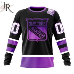 NHL New York Rangers Custom Name Number Black Hockey Fights Cancer Sweatshirt
