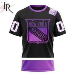 NHL New York Rangers Custom Name Number Black Hockey Fights Cancer T-Shirt