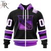 NHL New York Rangers Custom Name Number Black Hockey Fights Cancer Zip Up Hoodie