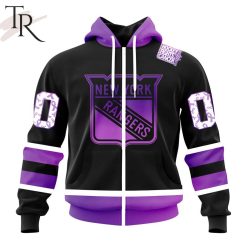 NHL New York Rangers Custom Name Number Black Hockey Fights Cancer Zip Up Hoodie