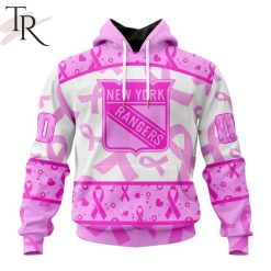 NHL New York Rangers Custom Name Number Breast Cancer Awareness Month Pullover Hoodie