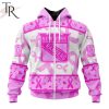 NHL New York Rangers Custom Name Number Breast Cancer Awareness Month Zip Up Hoodie
