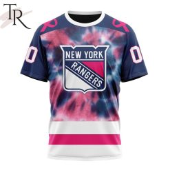 NHL New York Rangers Custom Name Number Fight Breast Cancer Tie Dye T-Shirt