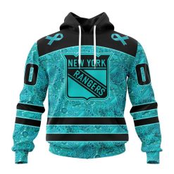NHL New York Rangers Custom Name Number Fight Ovarian Cancer Pullover Hoodie