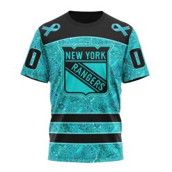 NHL New York Rangers Custom Name Number Fight Ovarian Cancer T-Shirt